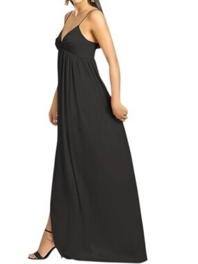 NWT SACHIN + BABI Black Sleeveless V-Neck Empire Waist Slit Dress Gown Size 14